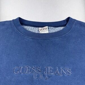 VTG Guess Jeans USA Sweashirt Mens Large Blue Tonal Logo Skate Baggy Blue 90s